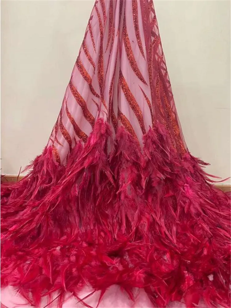 Свадебное платье с большим пером и вышивкой французская сетка тюль кружево 13019