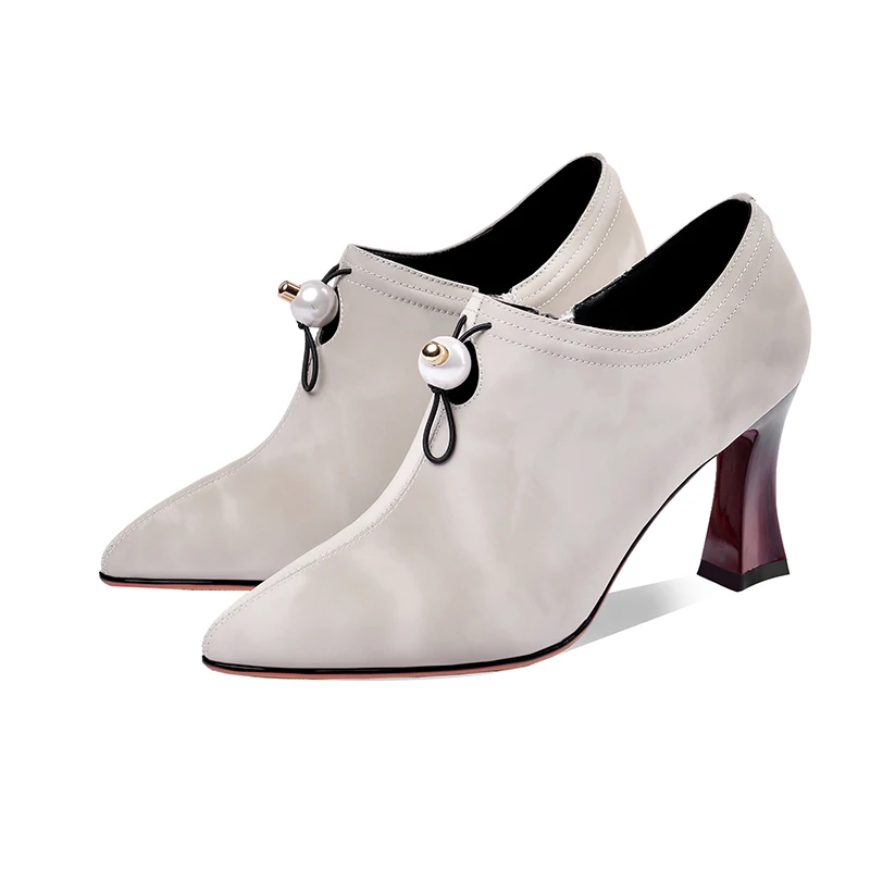 

Wetkiss Suede Pumps Pearl Shoes Chinese Style Strange Heels Pointed Toe Spring Pumps Women 2020