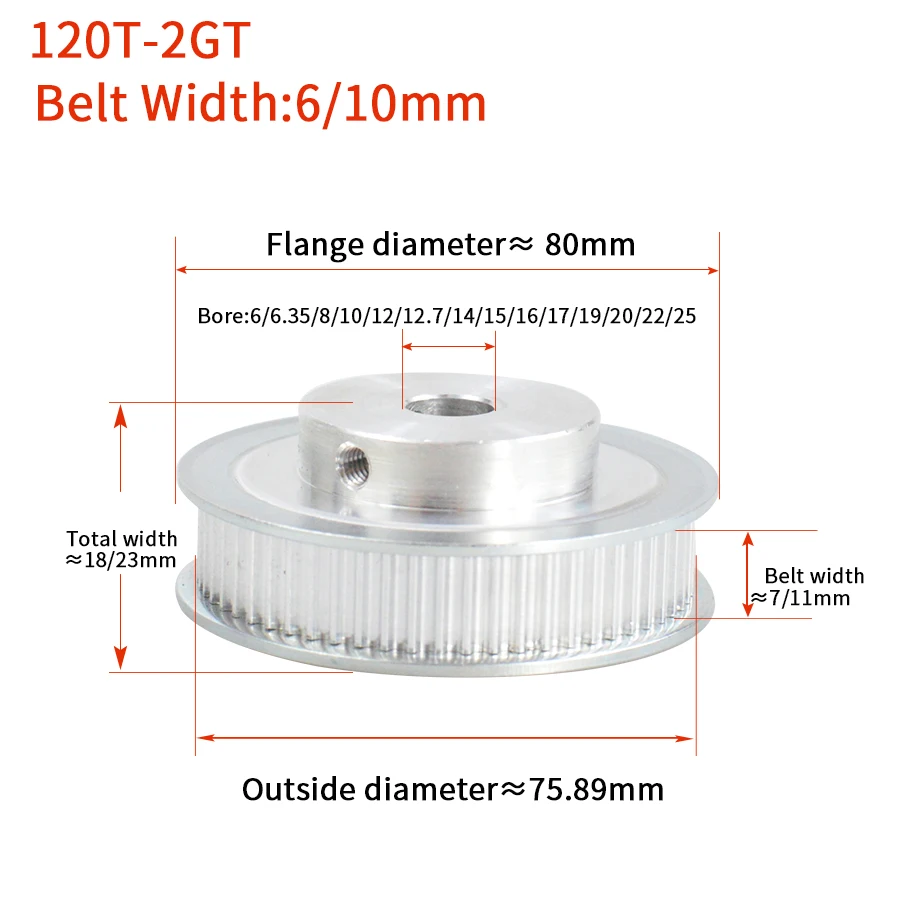 120 Teeth 2GT Timing Pulley Bore 6/6.35/8/10/12/14/15/17/19/20/22/25mm for GT2 Synchronous belt width 6/10mm 120Teeth 120T | Обустройство