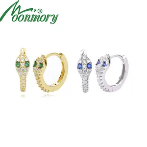 Moonmory, серебро 925, ювелирные изделия, искусственная Серебряная Змея, кольцо, серьги-обручи для женщин, зеленый камень, животные, глаз, золотые серьги-обручи