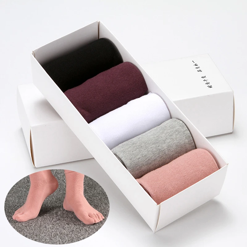 

5pairs Cotton Women Five Toe Socks Full Toe Causal Crew Socks Fashion Female Causal Ankle High five fingers Socks