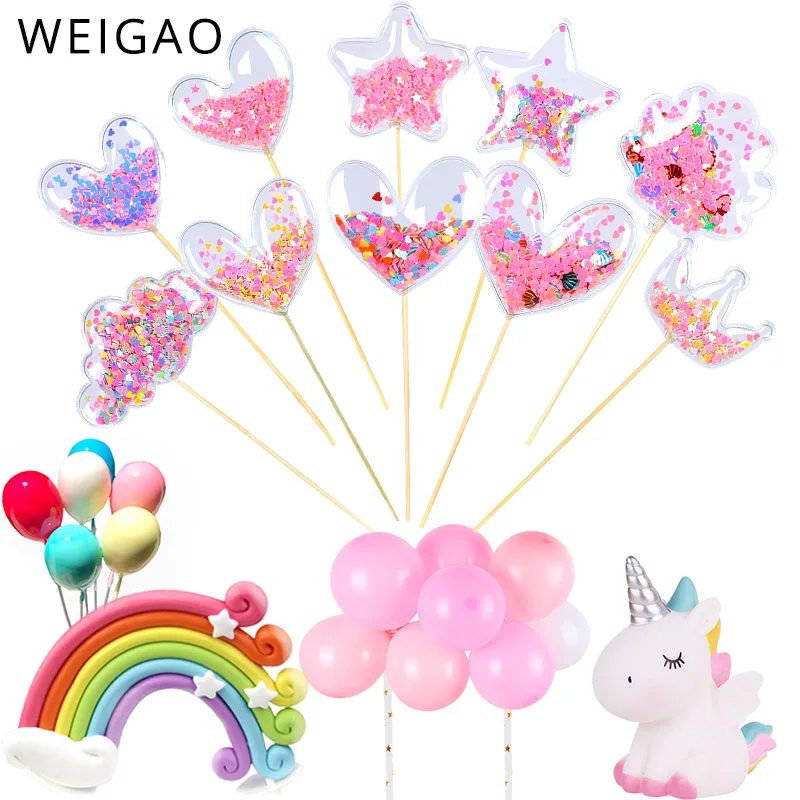 WEIGAO Bling Fairy ПВХ Топпер для торта Звезда облако Корона Радуга Единорог украшение день рождения единорог Радуга украшения торта поставки