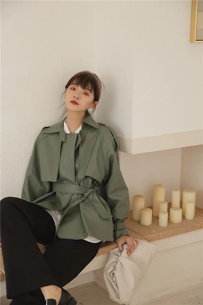Hzirip Harajuku Matcha-green Женская Ретро мотоциклетная куртка из искусственной кожи плюс винтажная куртка на шнуровке шикарная Универсальная женская верхняя одежда