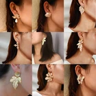 Docona элегантные серьги-бабочки с жемчугом Висячие серьги для женщин листья цветок Геометрия золотые серьги модные вечерние ювелирные изделия серьги