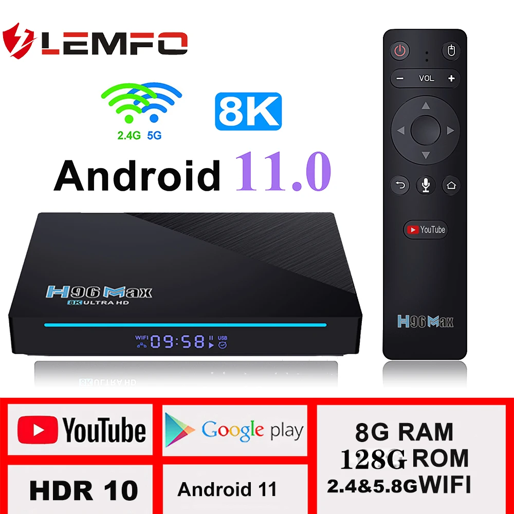 LEMFO H96 MAX RK3566 тв приставка андроид 8GB RAM 128GB ROM Quad Core смарт с wifi к 2021
