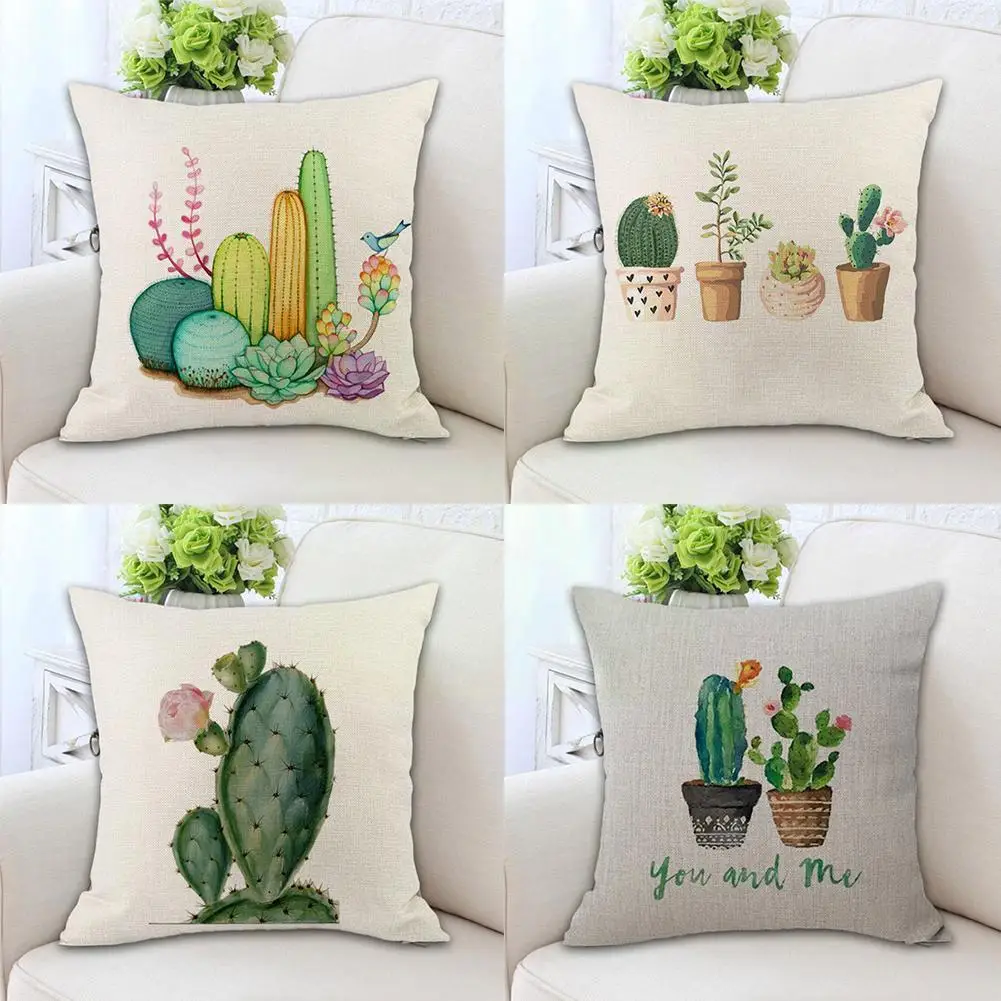 

Тропические растения, яркий чехол, хлопковая льняная наволочка С КАКТУСОМ, Чехол 45x45 см, декоративный чехол, наволочка, подушка, наволочка, cas...