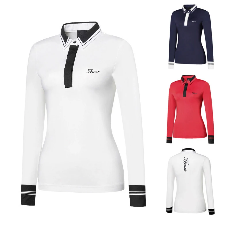 

New Fall Autumn Golf Women Long Sleeve Autumn and Winter Lapel Slim Casual Breathable T-shirt Golf Top
