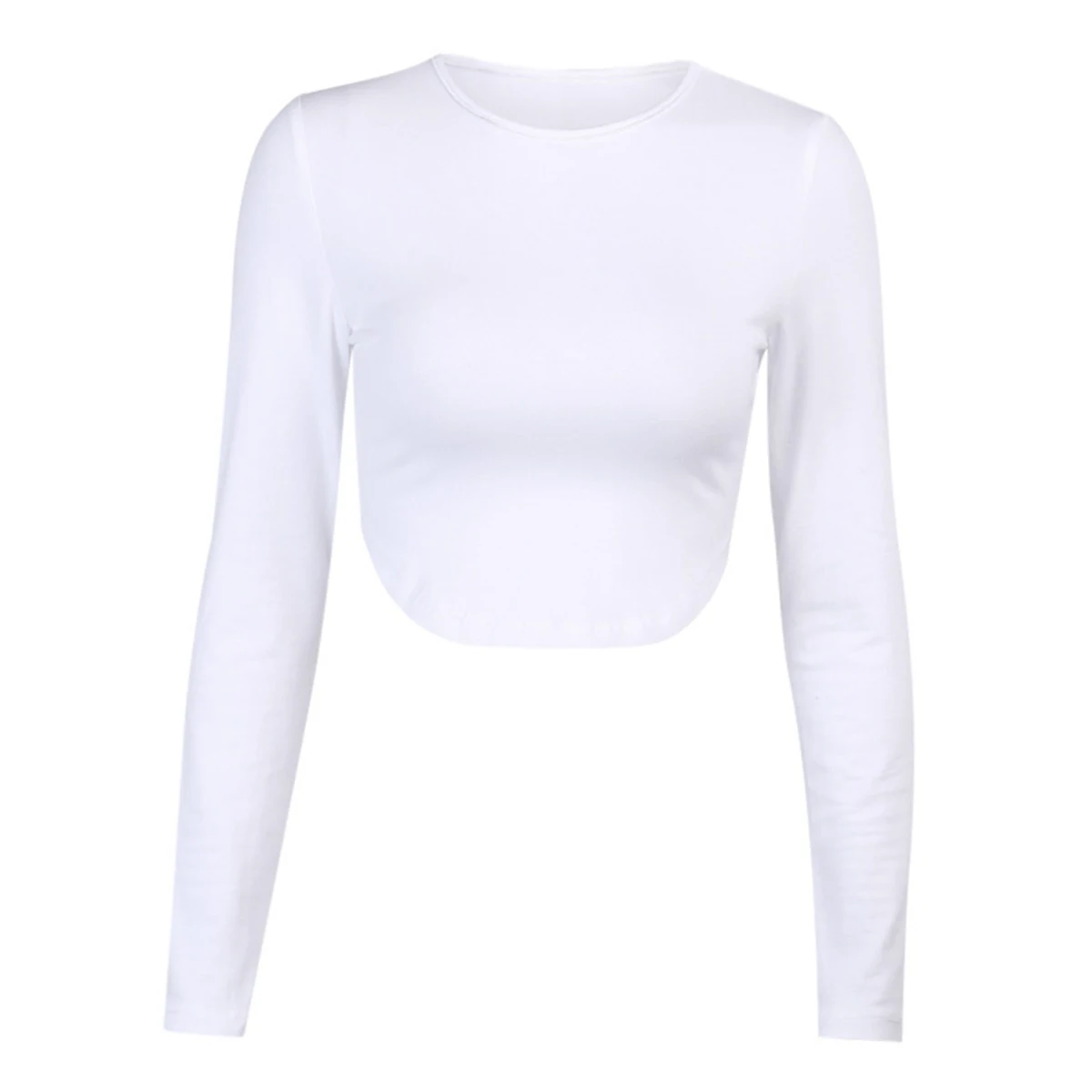 

Sexy Women Solid T-Shirts casual Long\u2013Sleeve Tops Round Collar Elastic Party Fall Wrapped Irregular Hem Clothes