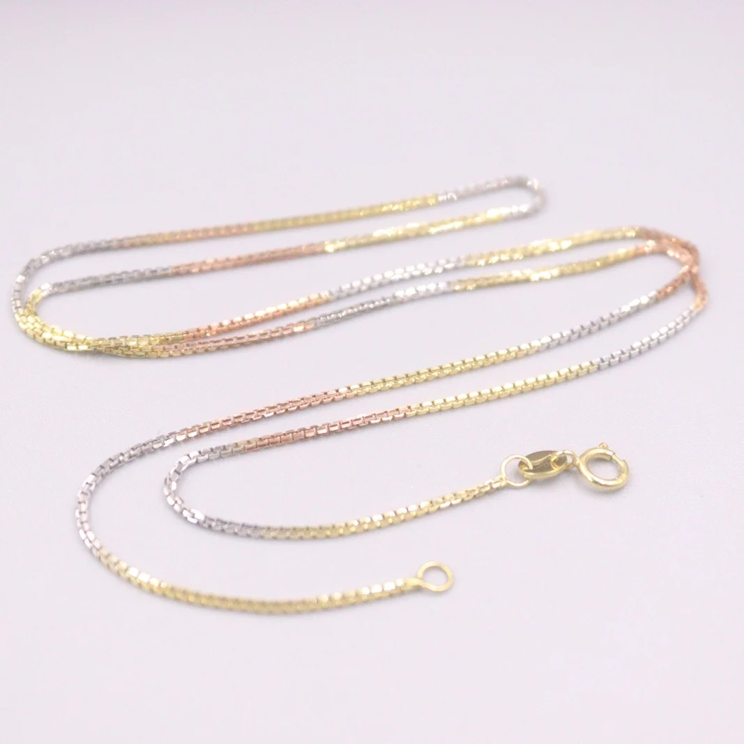 

Au750 Real 18K Multi-tone Gold Chain Neckalce For Women Female 0.9mm Box Link Necklace 18inch Length