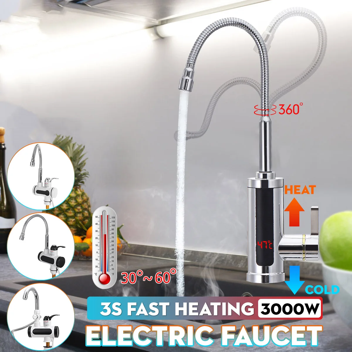 3000W 220V Электрический Кухня проточный водонагреватель кран мгновенный горячий