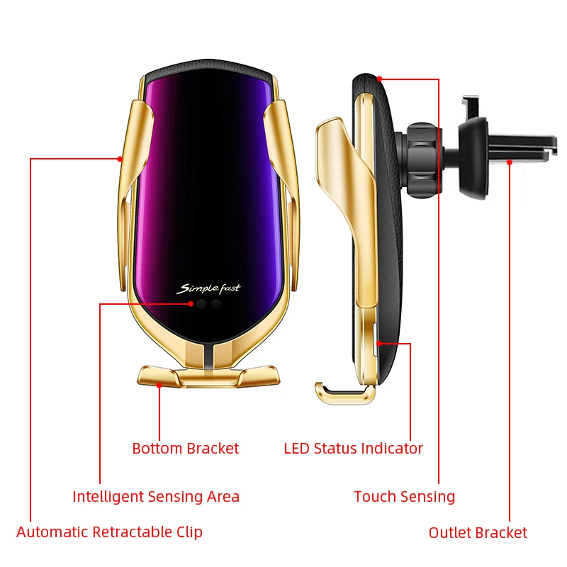 R2 Smart sensor автомобильное беспроводное зарядное устройство для iphone XS XR Беспроводная Быстрая зарядка Автомобильный держатель для Xiaomi 10 Вт автомобильное зарядное устройство для samsung
