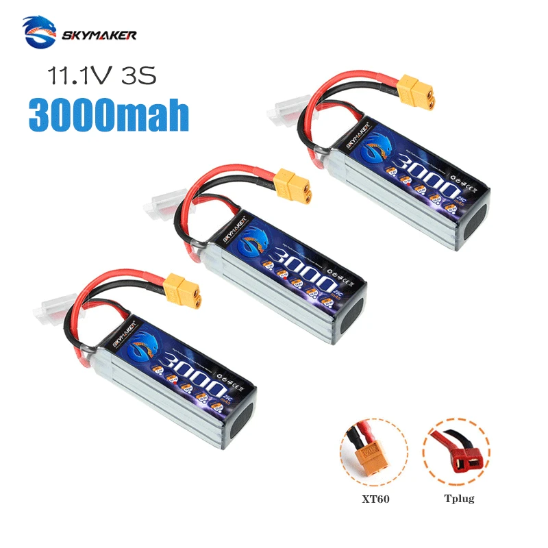 3 шт lipo батарея 3s 111 v 3000mah 25c max 50c xt60 t разъем дл