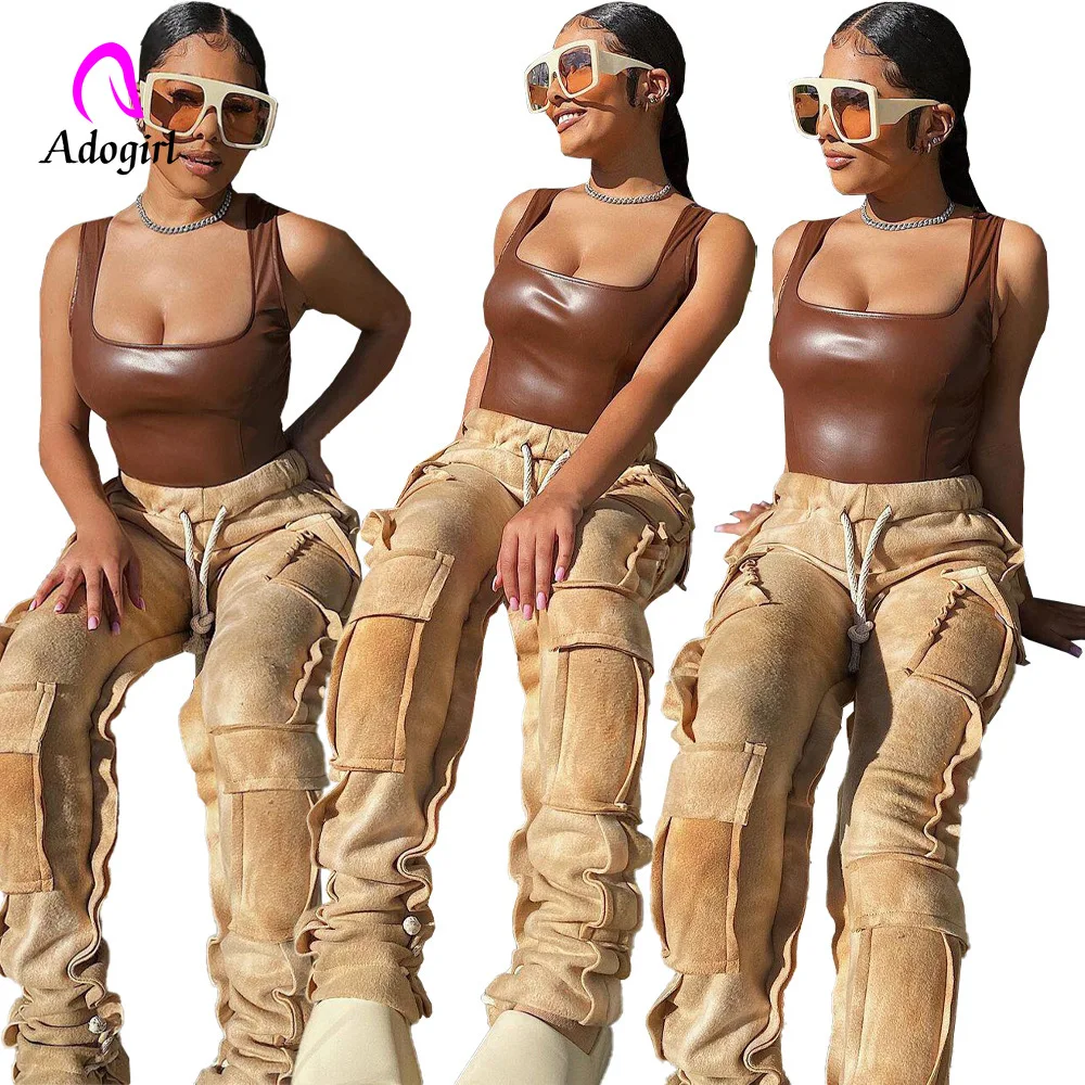 Штаны цвета хаки с карманами и высокой талией расклешенные брюки завязкой