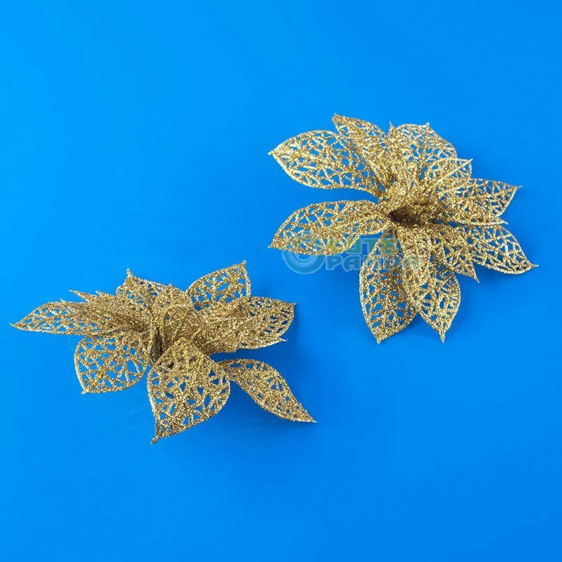 10Pcs Glitter Hollow Wedding Party Christmas Decor Flowers Xmas Tree Decoration Flower Ornaments 3 Colors | Дом и сад