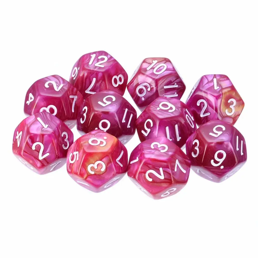 Red Лидер продаж 10 шт./компл. красочные D12 кости для Подземелья и Драконы кости набор акриловых многогранные 12-сторонние напиток кости с цифрами 7 цветов - Цвет: Red