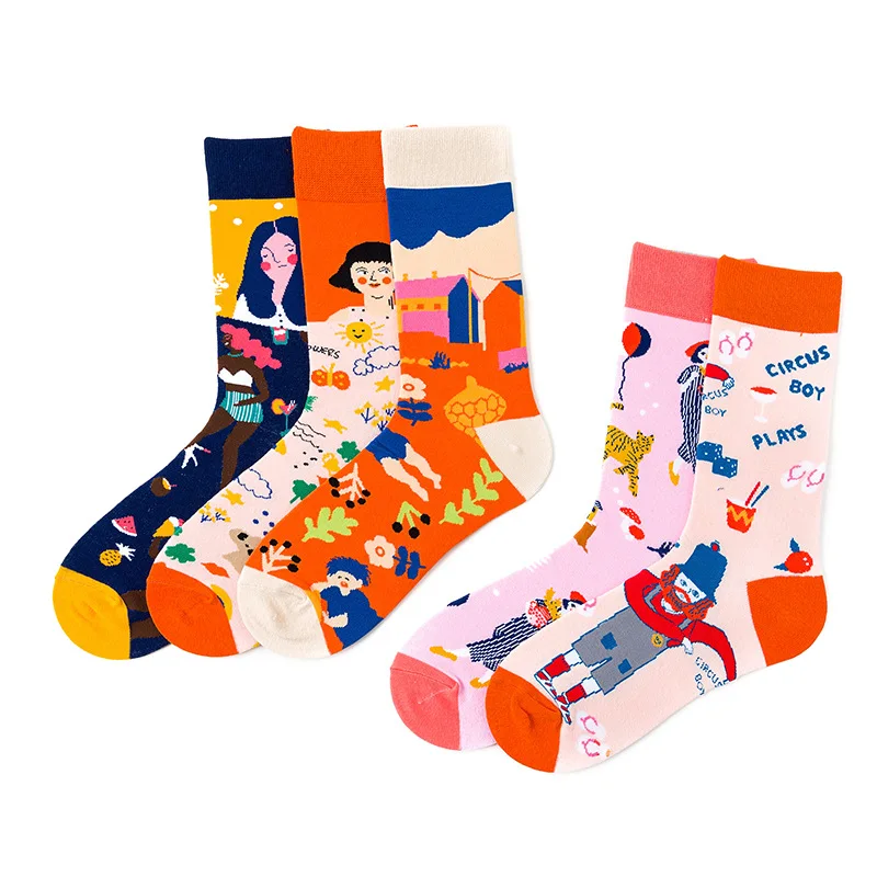 American Style Fashion Female Socks Casual Abstract Harajuku Street Hip Hop Girls Funny Happy Skateboard Colorful Women SoX
