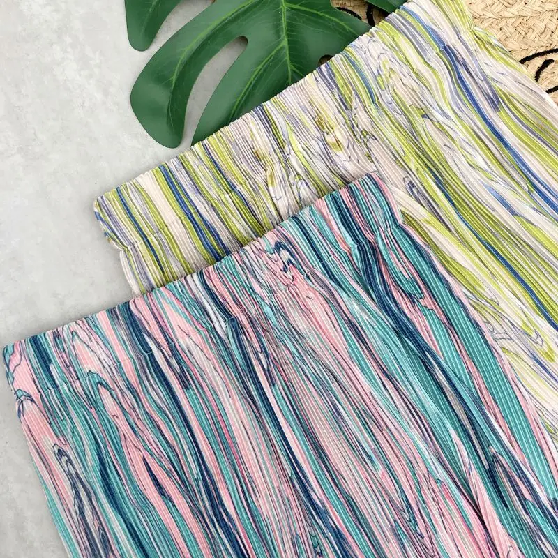 Брюки женские широкие с высокой талией принтом тай-дай в богемном стиле брюки на