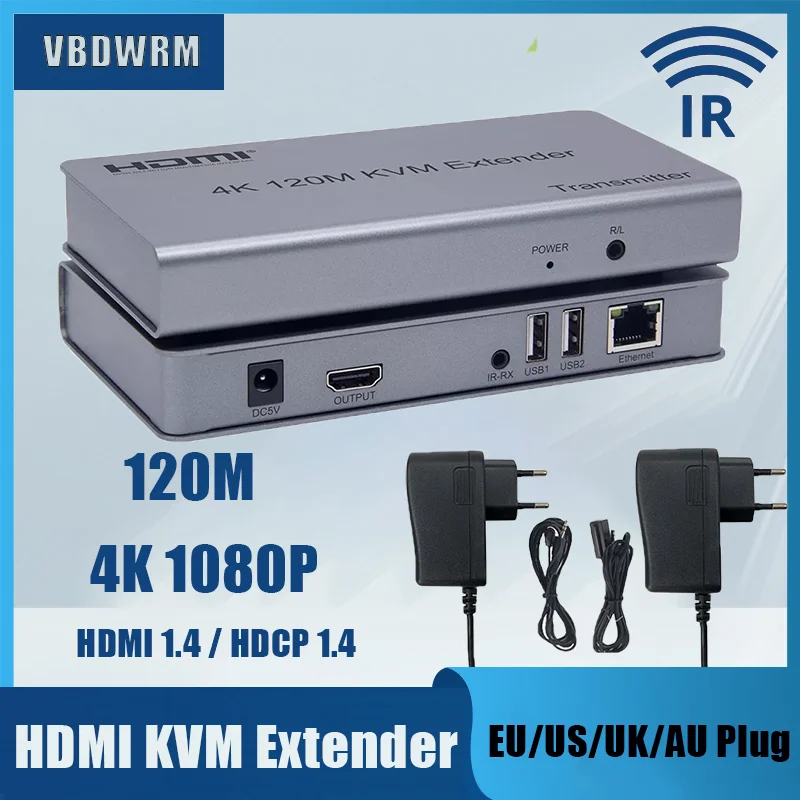 

4K HDMI KVM Over IP Extender 120m Network Cable Converter USB HDMI Extender over cat5e/6 Cable for PC,Keyboard,HDMI Extension