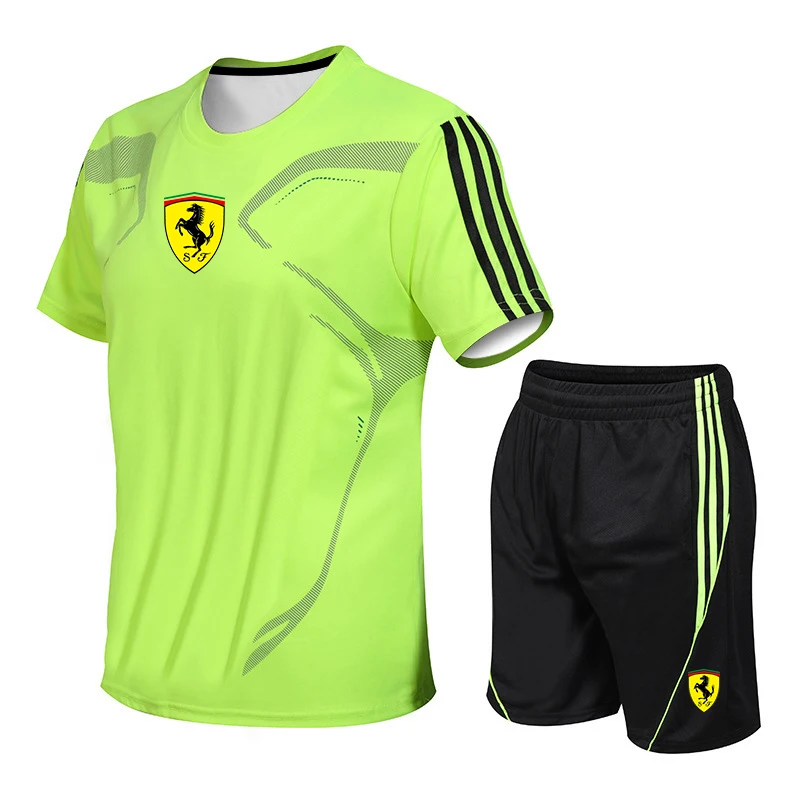 

Summer Ferrari Printed Men's Tshirt + Shorts 2-Piece Set Of Leisure Outdoor Sports Fitness Clothes Quick-Drying Training Suit