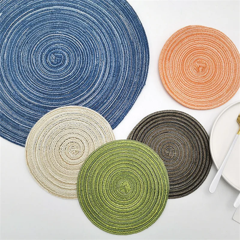 

Round Woven Nordic Style Non-slip Placemat Coaster Insulation Padding Mug Cup Table Mat Home Decor Napkin Kitchen Accessories