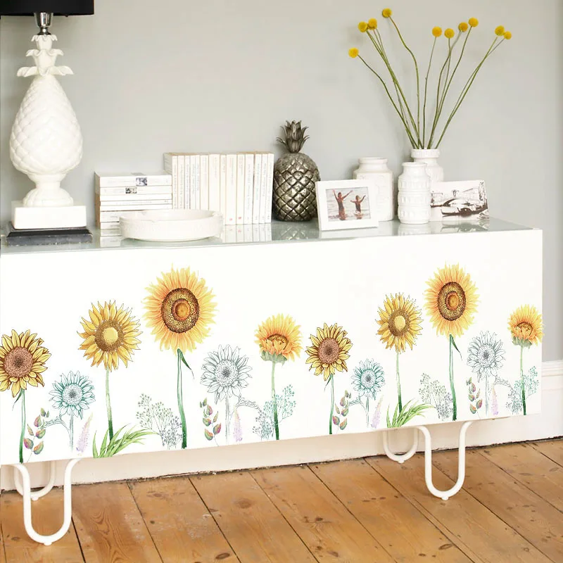 3D наклейки на окна подсолнуха 90x60 см Наклейки стены Подсолнухи пейзаж домашний