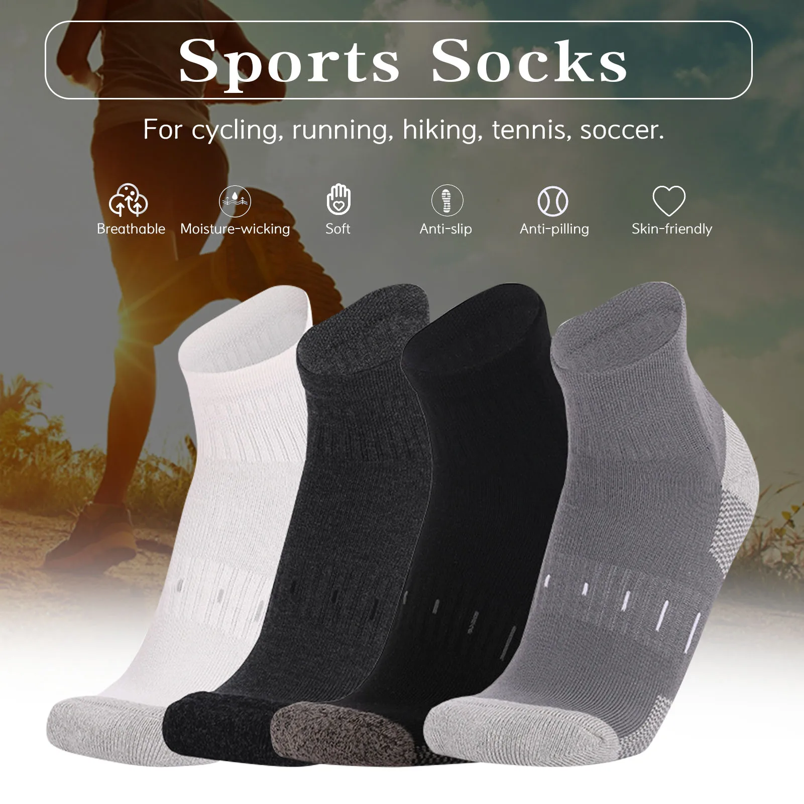 

Breathable Men Women Sports Socks Running Cycling Thick Cushion Ribbed Cuff Moisture-wicking Ankle Socks