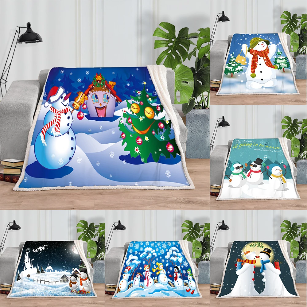 

Christmas Series Blanket Cartoon Print Snowman Warm and Soft Throw Blanket Decoration Blanket Gift for Adults and Children