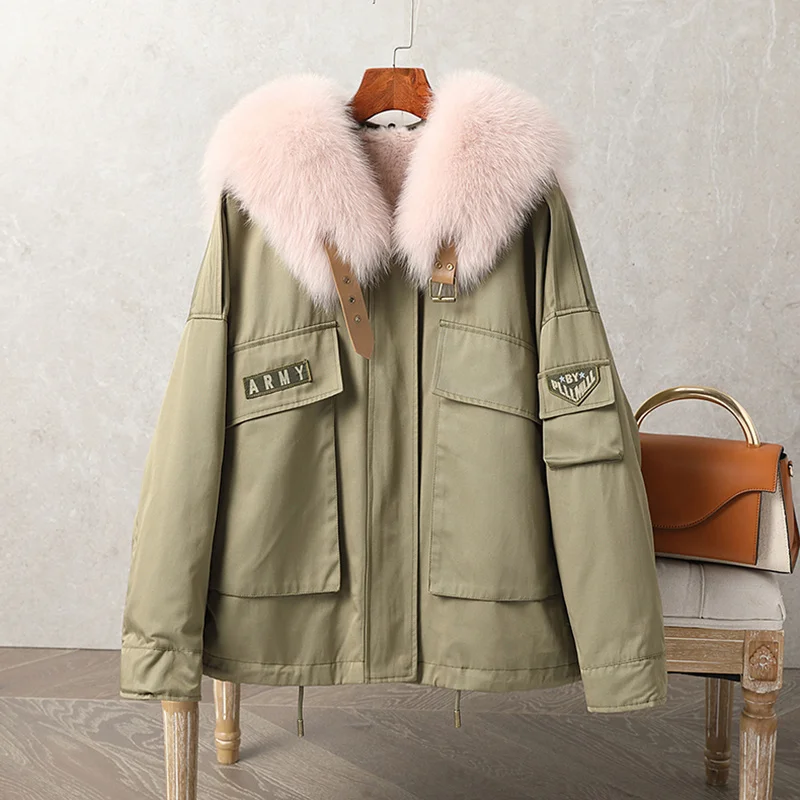 SHZQ зимняя белая женская парка с воротником из натурального Лисьего меха, женская теплая свободная черная зимняя парка