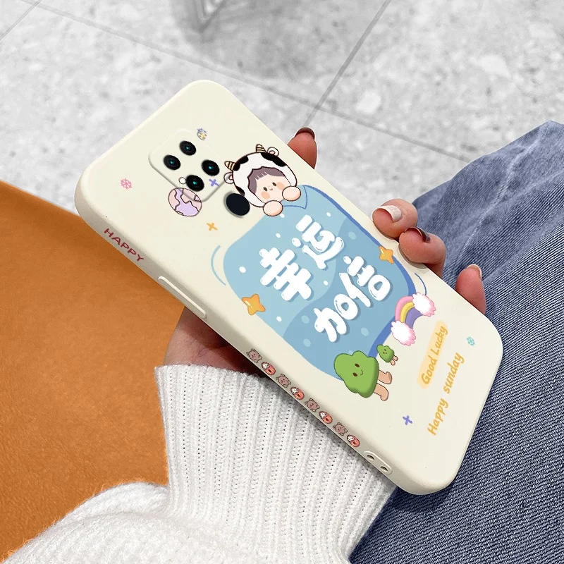 

Happy Girl Cartoon Pattern Liquid Silicone Case For Redmi 10X4G 10X5G 10XPro 9 Redmi Note 9 8 8Pro 7 7Pro Redmi K30 K20