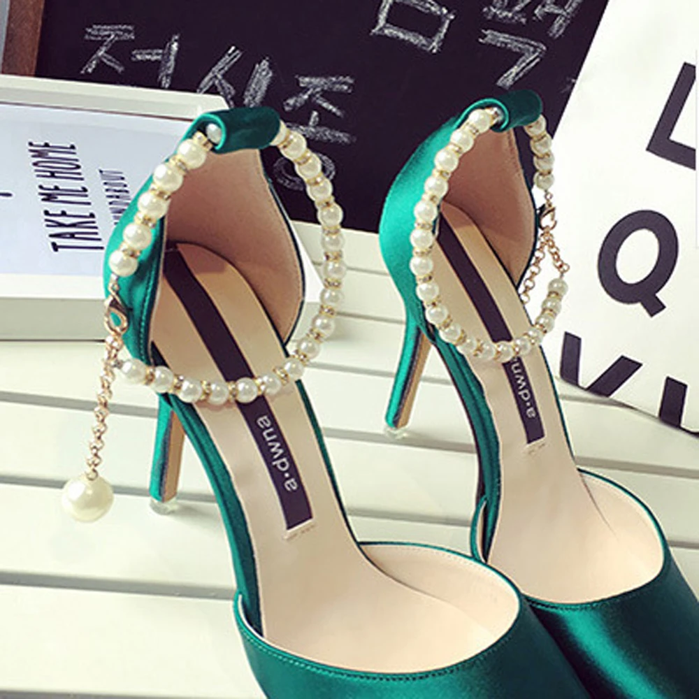 Женские шнурки с жемчугом Нескользящие на высоком каблуке без завязывания