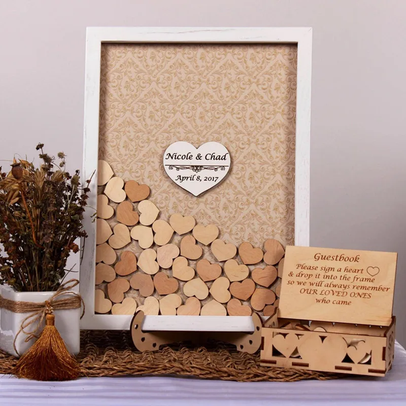 Серебряное сердце Гостевая книга Альтернативная drop top box персонализированная