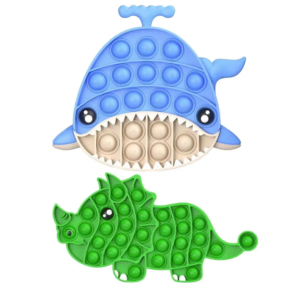 

New Push Bubbles Pop Fidget Triceratops Whale Shape Sensory Toy Autism ADHD Special Needs Stress Reliever Silicone Squeeze Toy