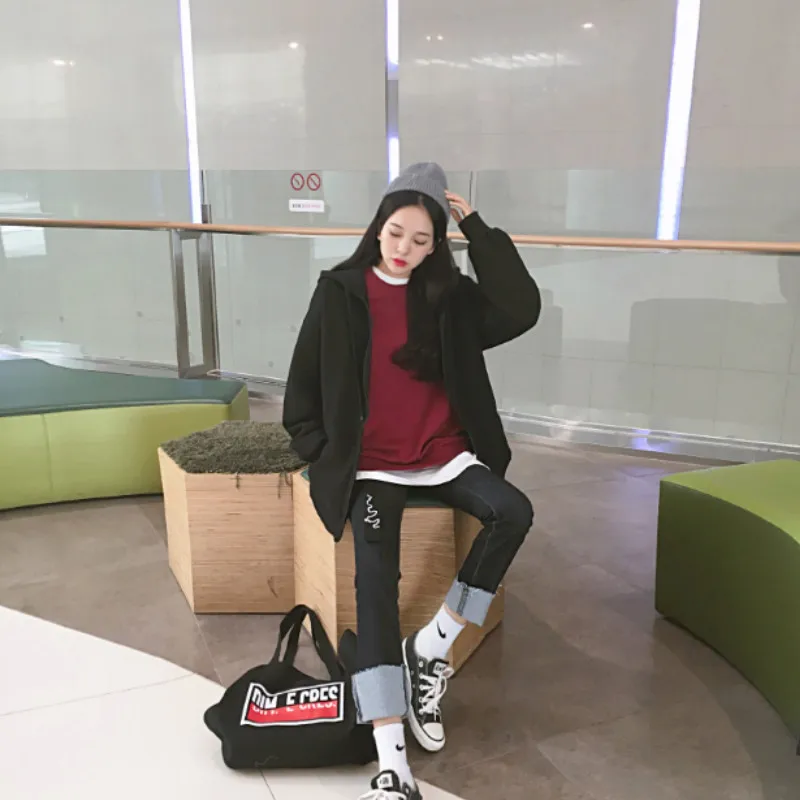 

New Hoodies Women Hooded Loose Zipper Simple All-match Korean Style Leisure Daily Sweatshirts Womens High Quality Solid