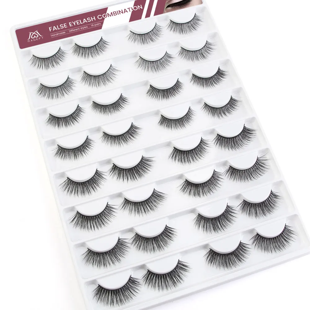 MAGEFY 16 Pair Multipack 3D Soft Mink Hair False Eyelashes Handmade Wispy Fluffy Long Lashes Natural Eye Makeup Tools | Красота и