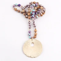 rh fashion bohemian jewelry natural stones glass w metal round pendant necklaces for women boho gift