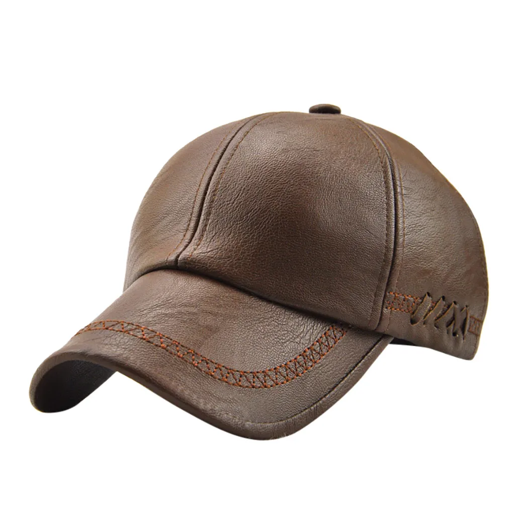 Men Fashion Vintage Women Winter Plaid Hat Leather Men's Cap Autumn Winter Vintage Berets Pure Color Hat Outdoor Baseball Cap