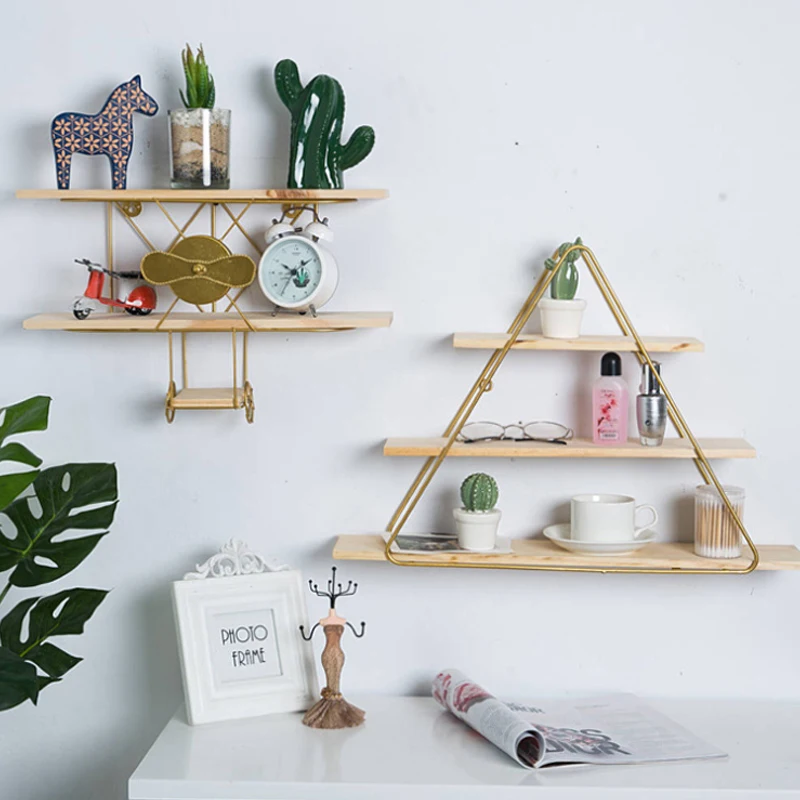 

Деревянный металл настенный шкаф для хранения Nordic Гостиная декоративные настенные полки декоративная книга фигурки цветочный горшок Дисп...