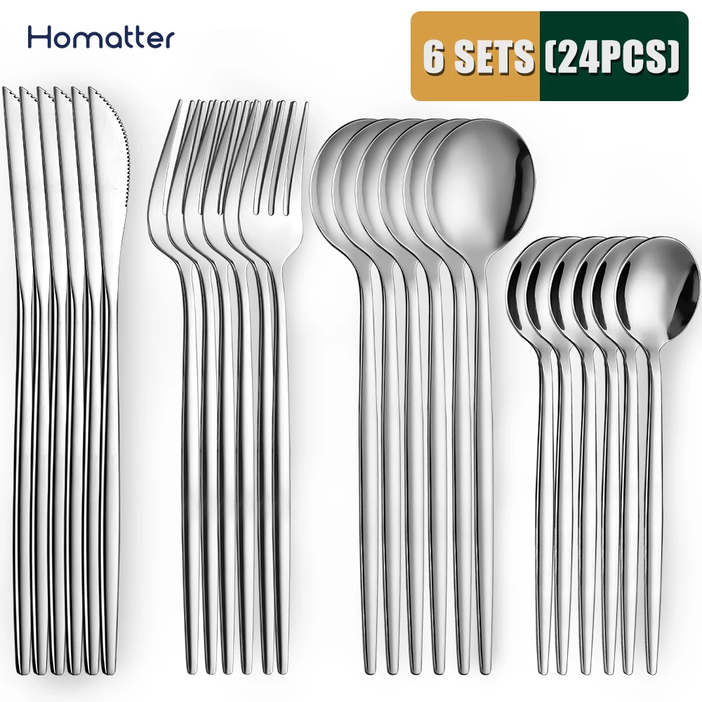

Homatter 24Pcs Cutlery Set Stainless Steel Dinnerware Set Cutlery Spoon Fork Knife Western Cutleri Silverware tableware Set