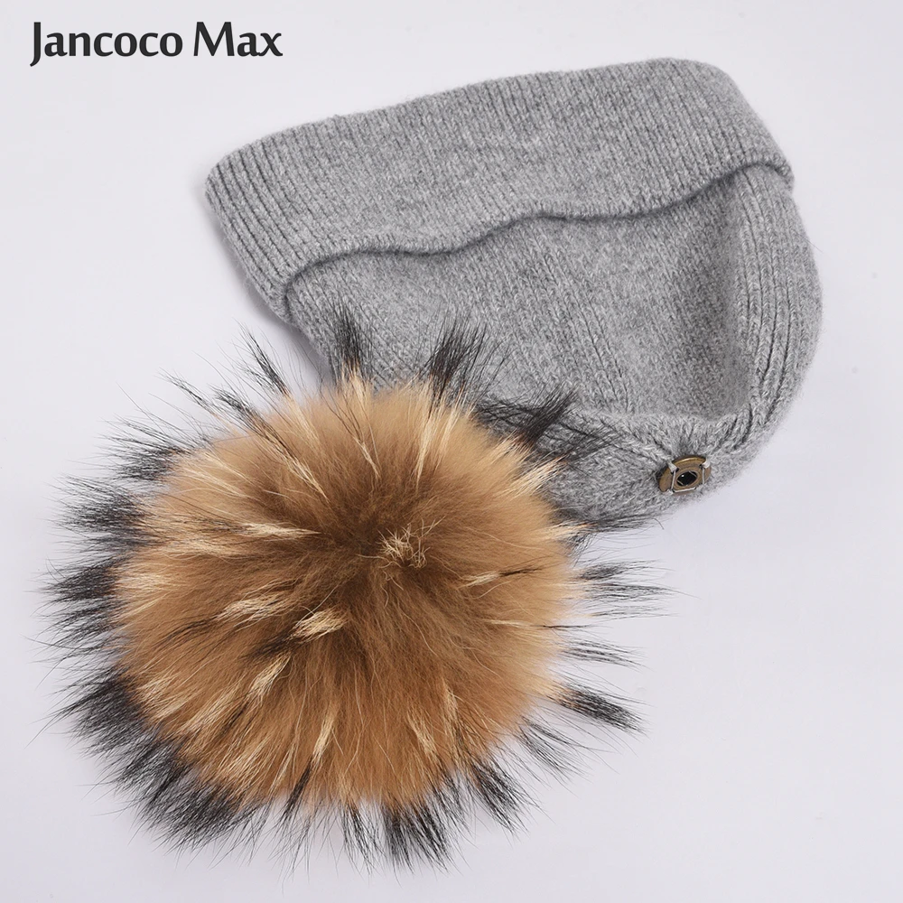 Женские зимние шапки с помпоном из натурального меха енота ангорские меховые