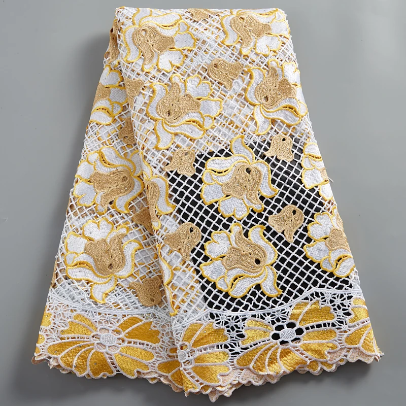 

SJD LACE High Quality New Black Guipure Lace Fabric 2021 Gold Flower Sewing Embroidery Nigorian Fabric Women Wedding Dress A2469