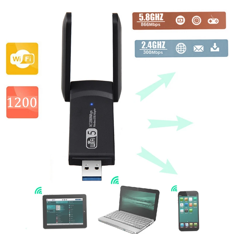 

USB 3,0 1200 Мбит/с Wi-Fi адаптер двухдиапазонный 5 ГГц 2,4 ГГц 802.11AC сетевая карта для ноутбука настольного компьютера усилитель передатчика
