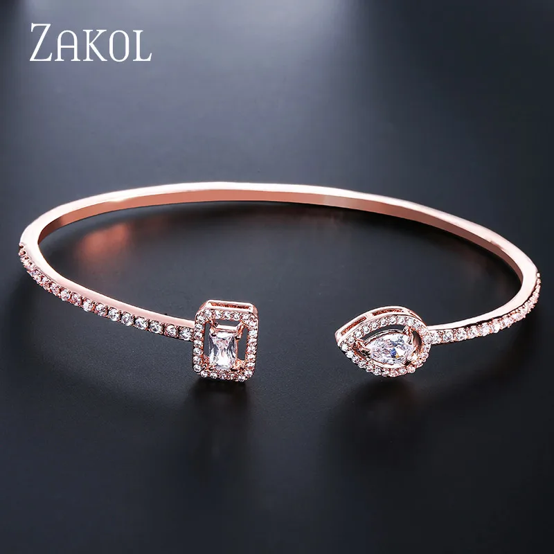 Модный дизайнерский комплект ювелирных изделий от бренда ZAKOL, серьги с чешским камнем, браслет и кольцо на запястье для женщин, помолвка, FSSP3011 - Окраска металла: Bracelet Rose Gold