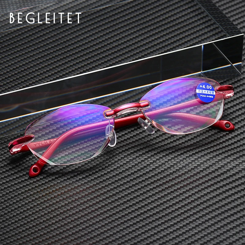 BEGLEITET женские очки для чтения женщин без оправы алмазов украшения анти синий мода