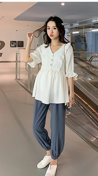 

Pregnant women fashion suit summer fashion thin section chiffon shirt two-piece summer dress maternity dress beam pants