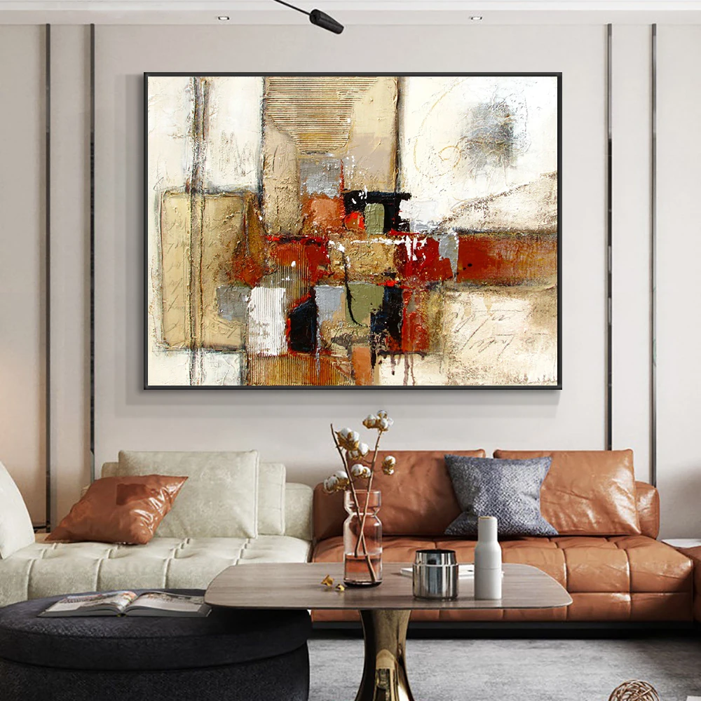 

Abstract Geometric Painting 100% Hand Painted Oil Painting On Canvas Handmade Wall Art Pictures For Living Room Home Decoration