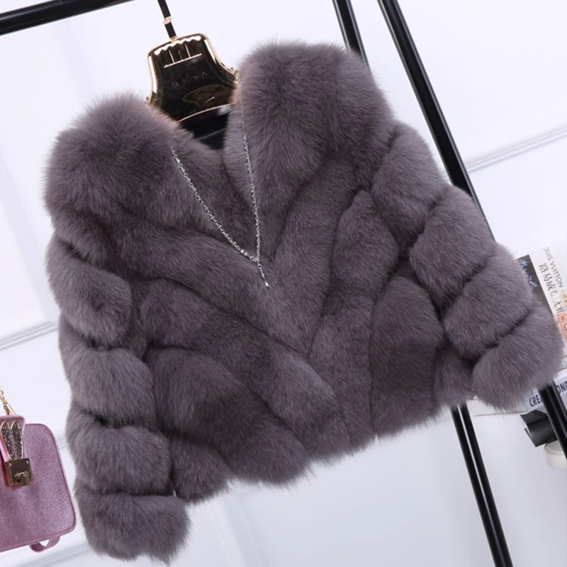 

New Women Fashion Casual All-match Jacket Color Stitching Autumn Winter Fox Hairy Faux Fur Coat V Collar Female Coat
