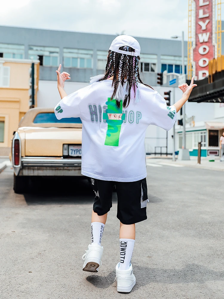 

Kids Jazz Dancing Performance Costume Hip-Hop Clothes Boys Loose T-Shirts Casual Shorts Girls Rave Street Hip Hop Outfits BL6223