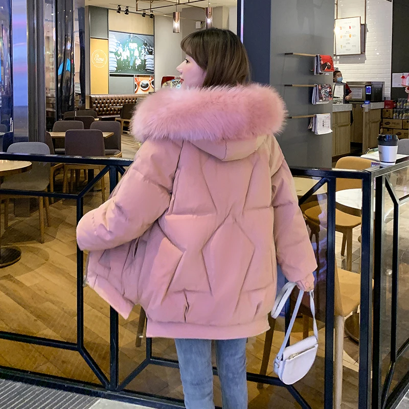 

Парка женская зимняя с хлопковой подкладкой, однотонная, с меховым воротником и капюшоном