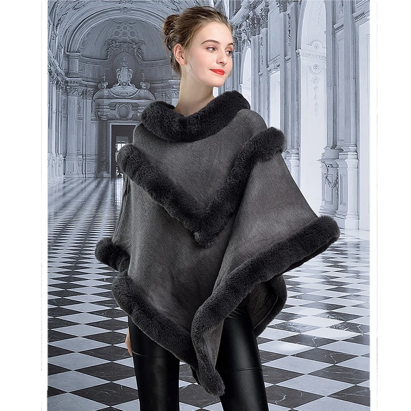 Женская накидка из искусственного меха накидки и шали модный свитер пончо