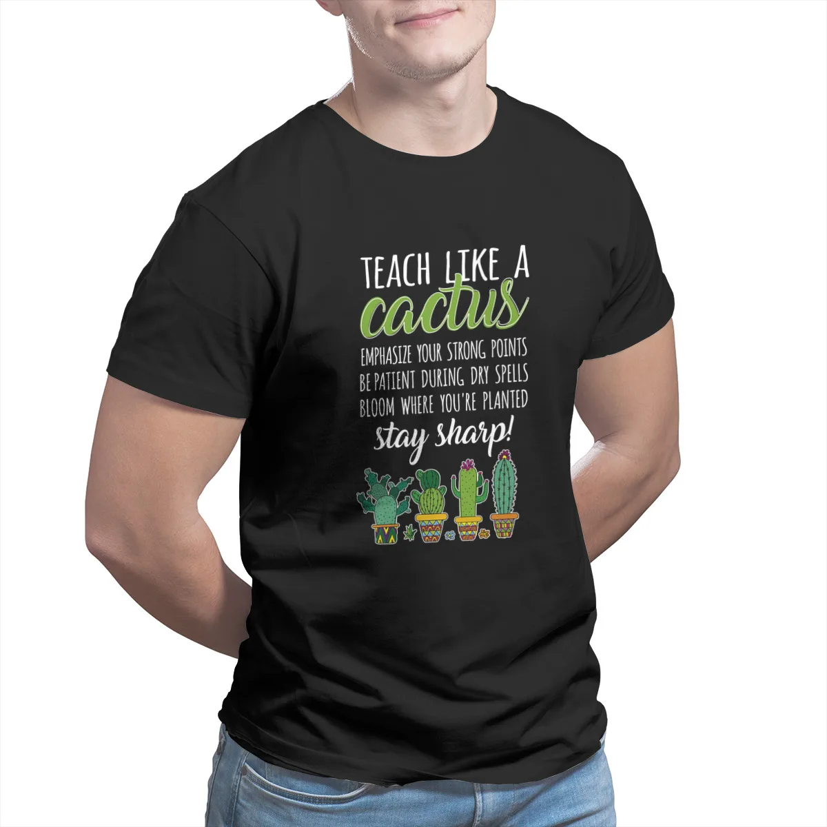 

Men's T-shirts Teach Like A Cactus Teacher Pun Gardening T-Shirt Print Games Funny Cute Kawaii Tees 32677